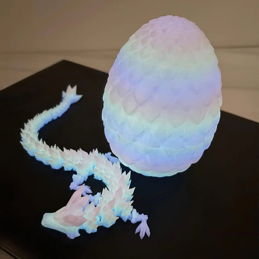 Glow 3D Printed Dragon Eggs with Dragon Inside- Glow in The Dark Surprise Egg with 11” Flexible Dragon Inside 3D Printed Gift Easter Egg Articulated Dragon Toy for Birthday Home Decor (Rainbow)