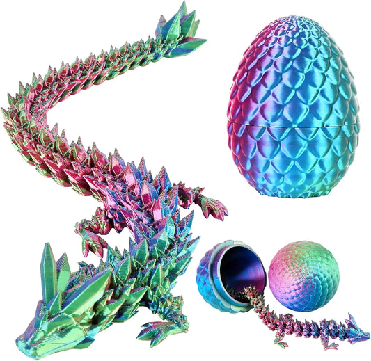 3D Printed Dragon Eggs with Dragon Inside,Crystal Dragon Fidget Toys,Articulated 3D Dragon with 3D Dragon Eggs Red Green Blue